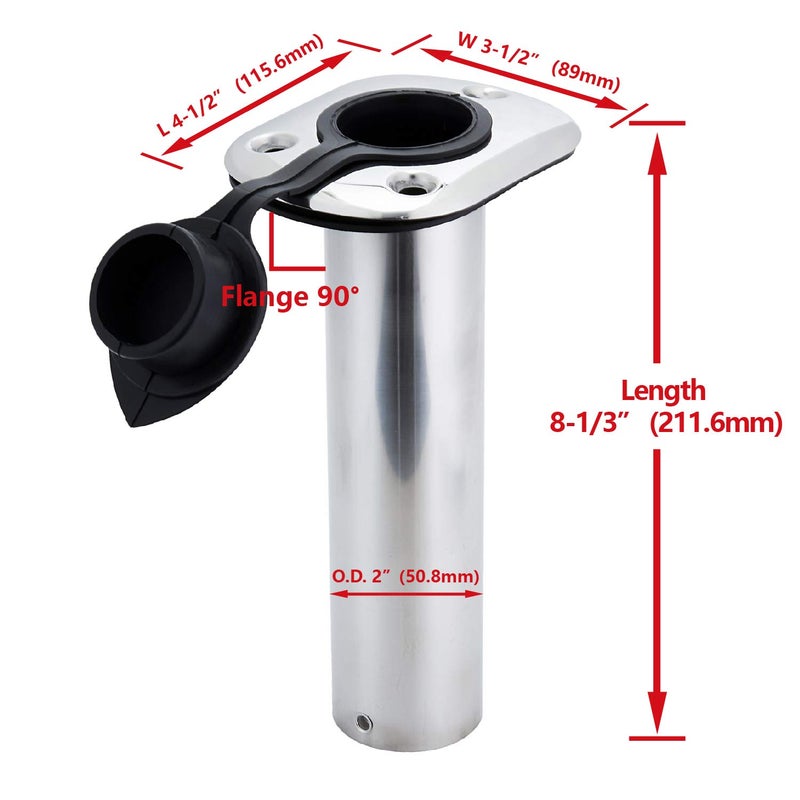 Manifish Polished Fishing Rod Holder Flush Mount, Stainless Steel 90 Degree Flush Mount Fishing Rod Holder for Boat, 0 Degree Fishing Pole Holder with Rubber Cap, PVC Liner & Gasket - Image 2